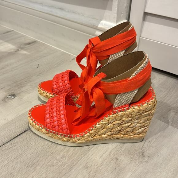 Vince Camuto NWOT Brisshel Leather Espadrille Wedge Orange Sandal. No box. - Picture 5 of 10
